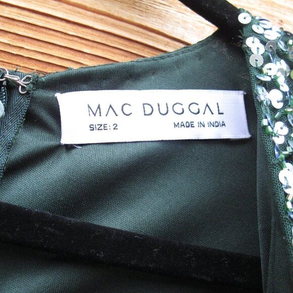 Mac Duggal 5489  Womens Green Cap SLEEVE SEQUINED HIGH SLIT GOWN - Picture 11 of 15